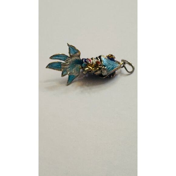 Vintage Blue Enamel Koi Fish Pendant Articulated Gilded - Picture 5 of 12